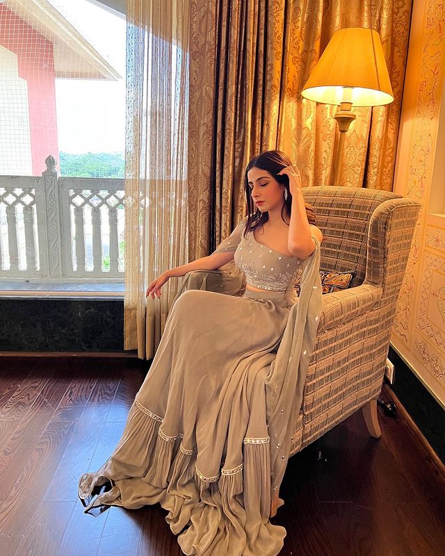 Shreya Chawla in Pink Georgette Skirt Set