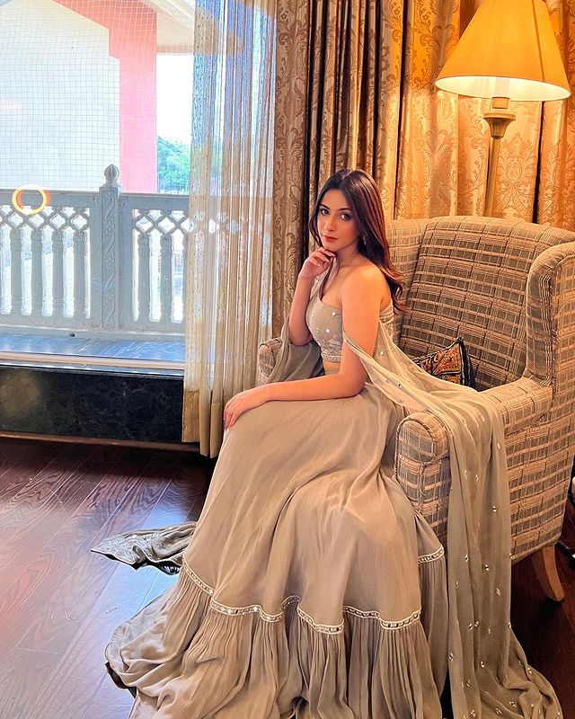 Shreya Chawla in Pink Georgette Skirt Set