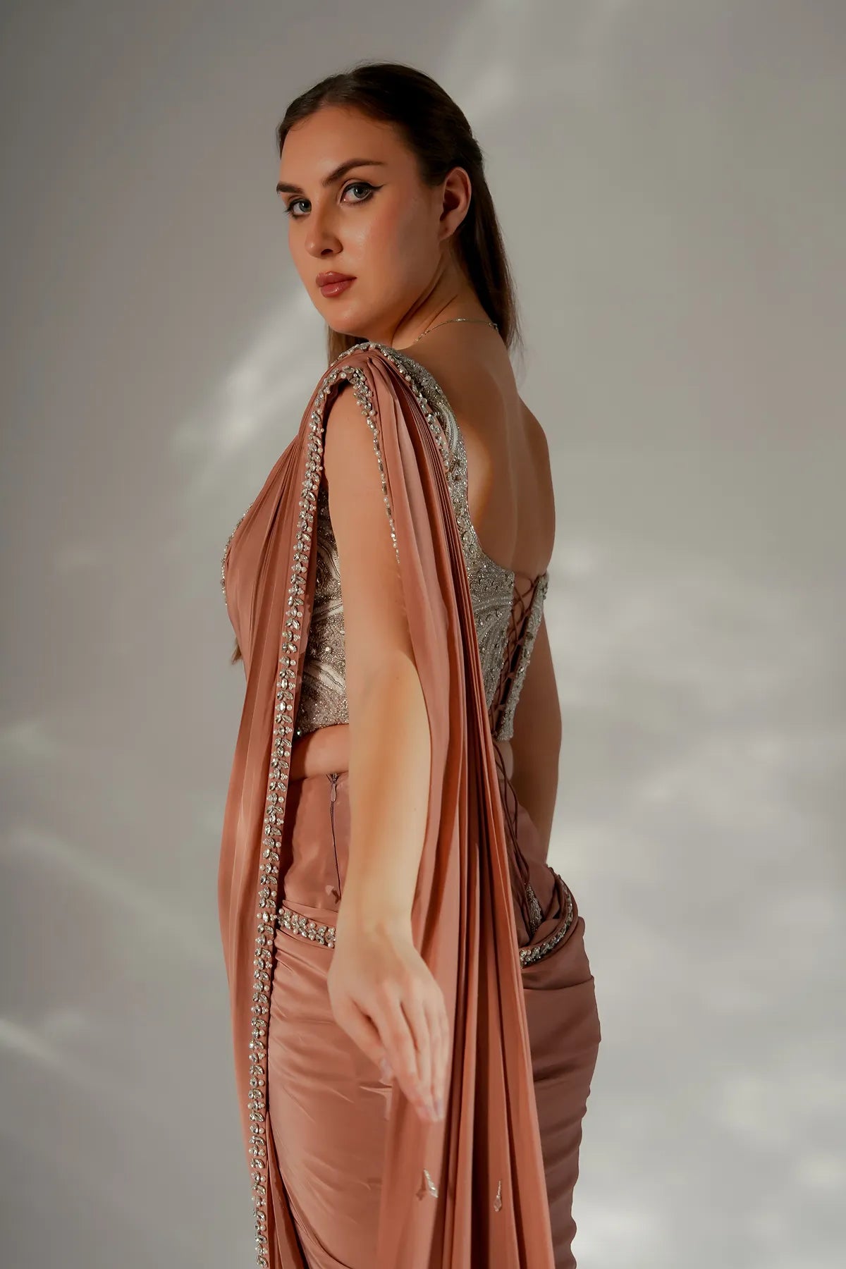 Zarina pearl drape saree