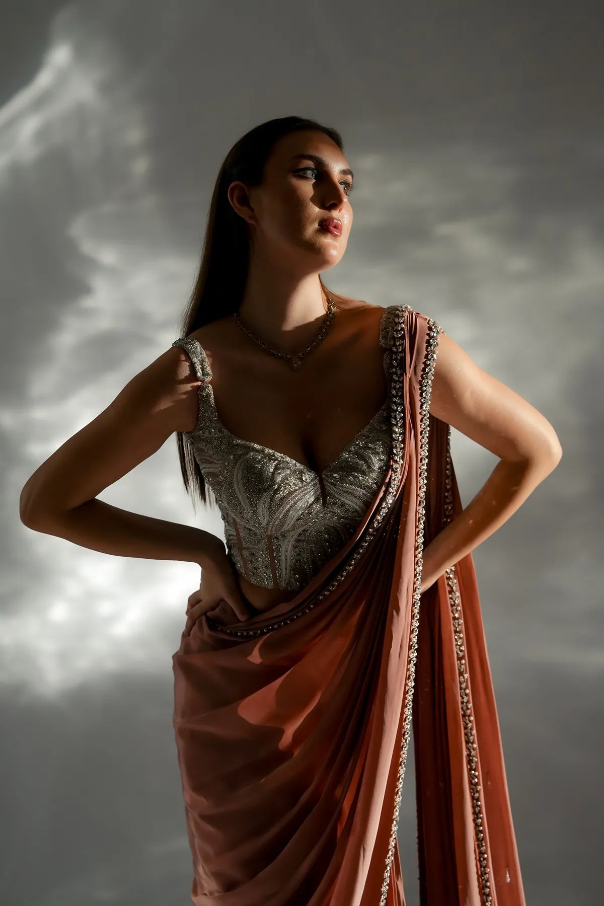 Zarina pearl drape saree