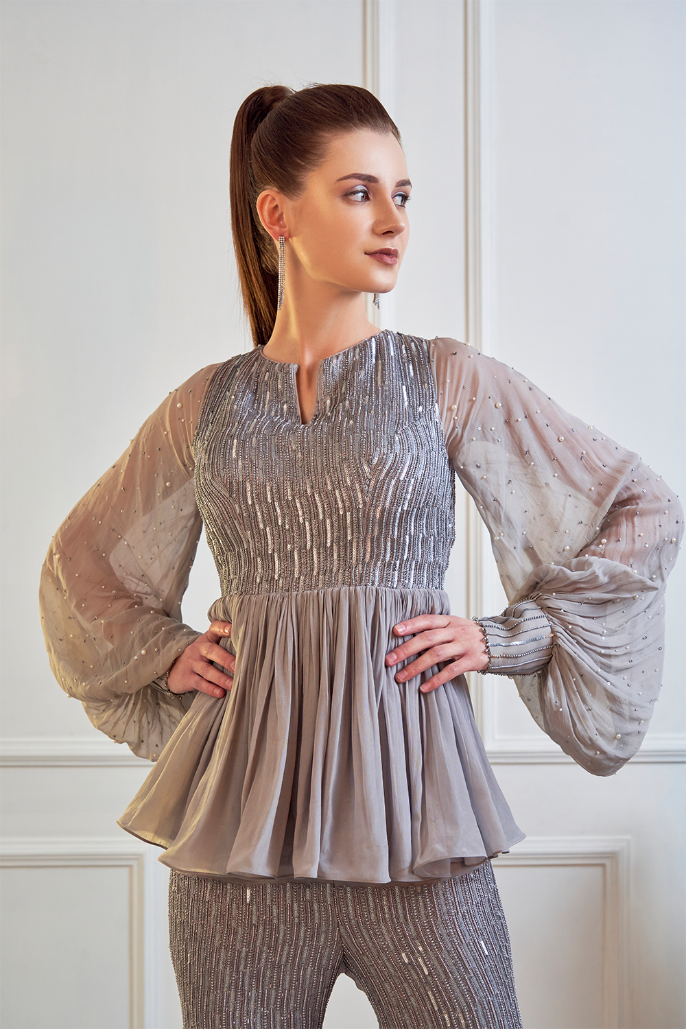 Saloni Sehra in Peplum Top With Garara