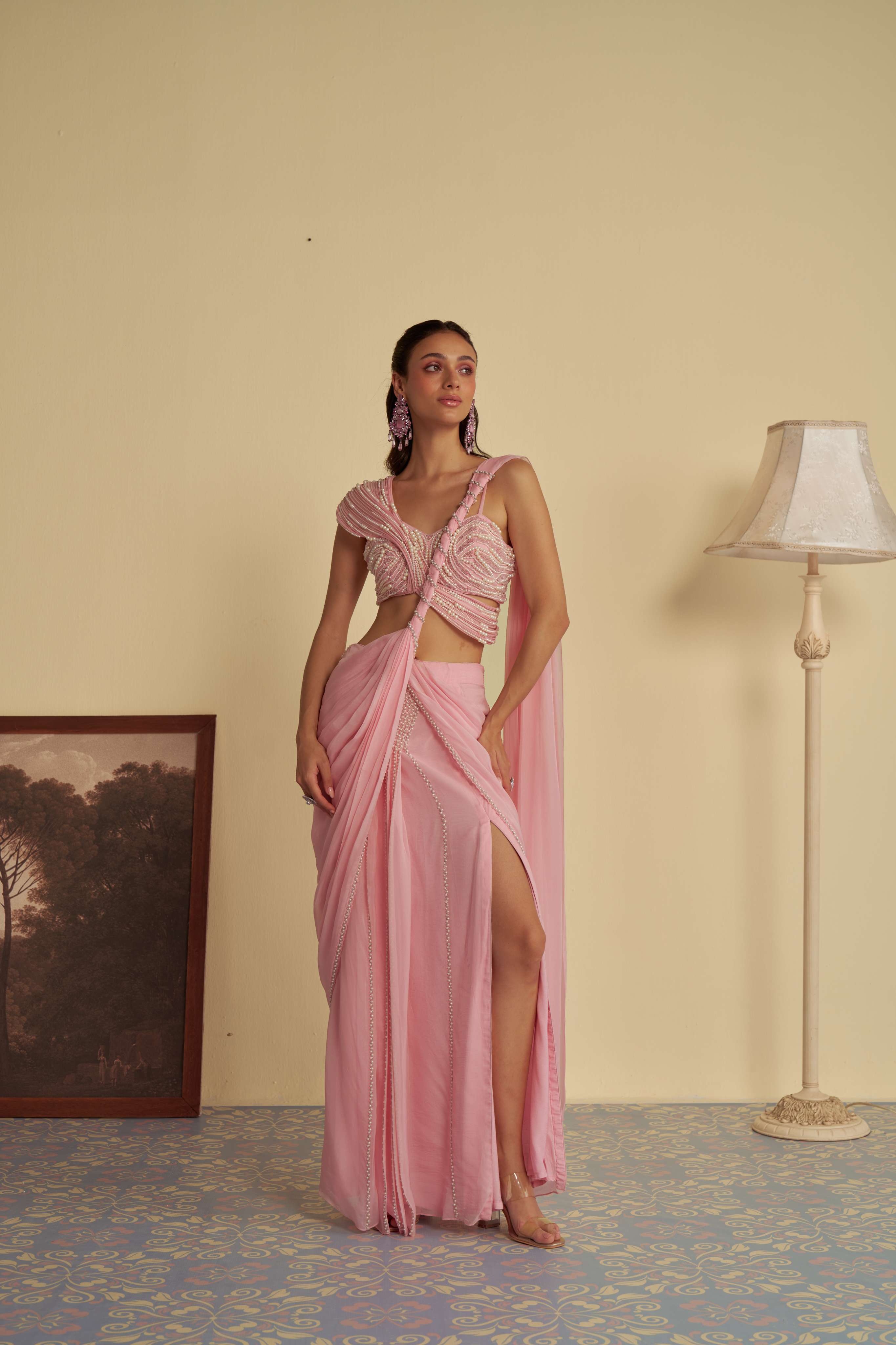 Rosebud drape saree set
