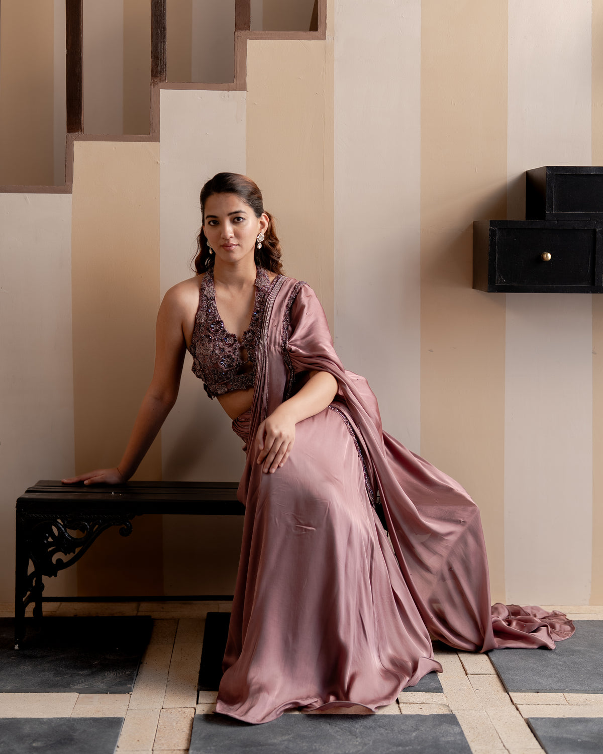Mauve Willow Embroidered Saree