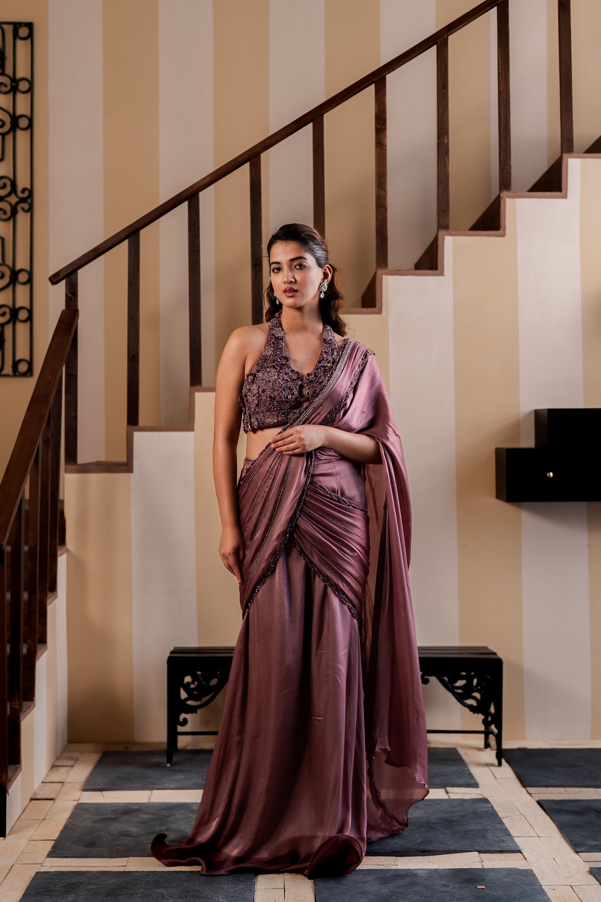 Mauve Willow Embroidered Saree
