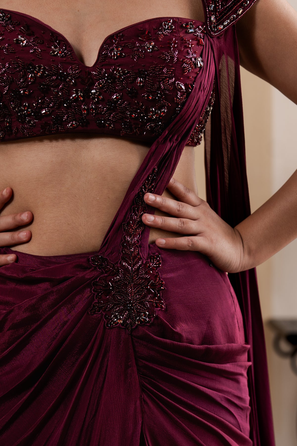 Black Baccara Rose Drape Saree