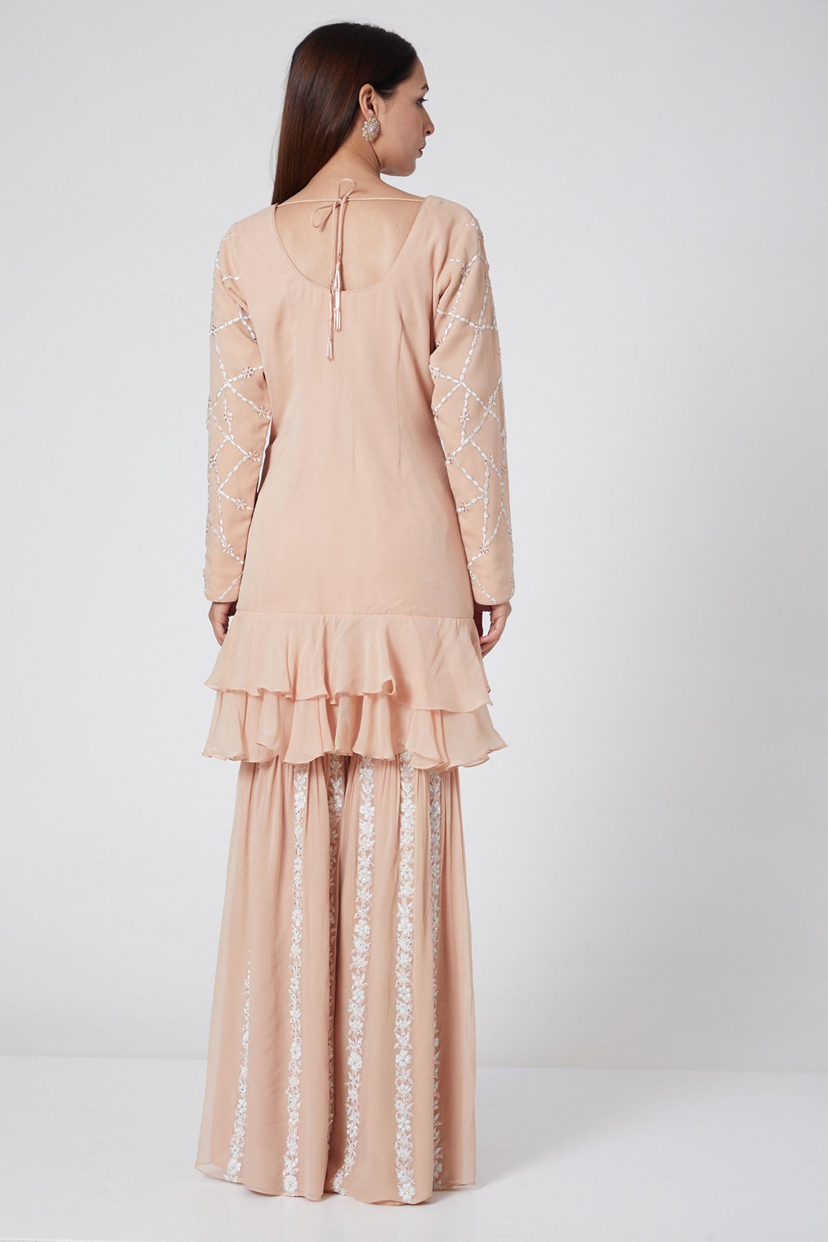 Pastel Peach Kurta With Gharara