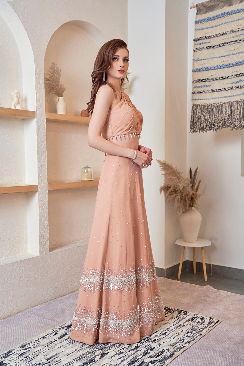 Peach Pearl Pit Lehenga