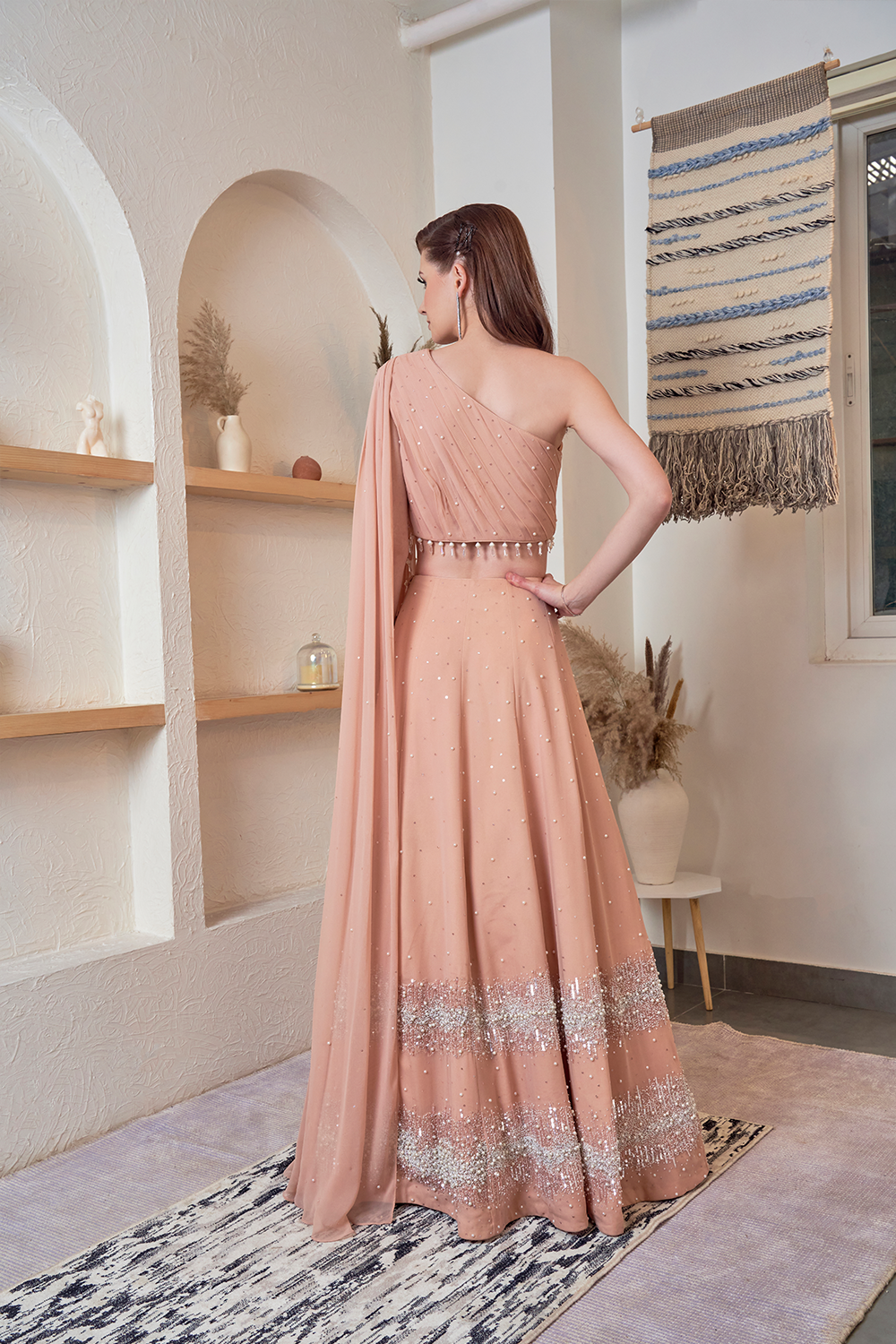 Peach Pearl Pit Lehenga