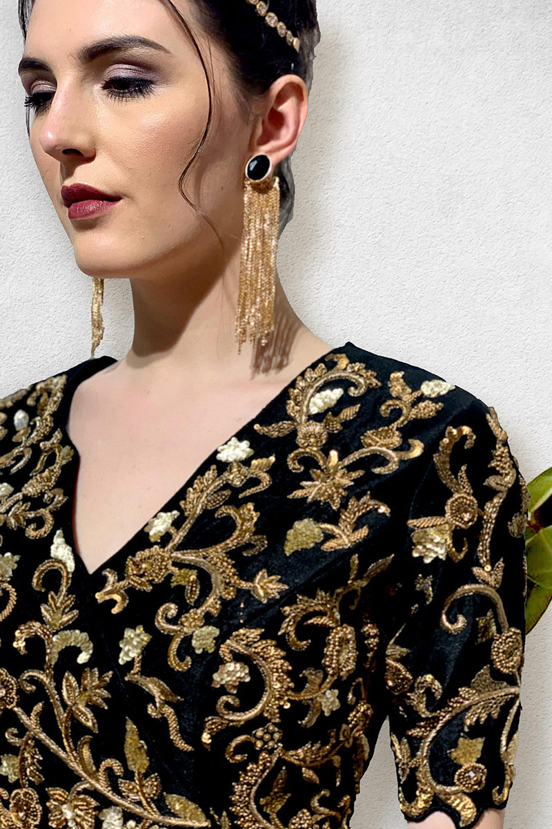 Black Gown with Cowl Drape on the waist