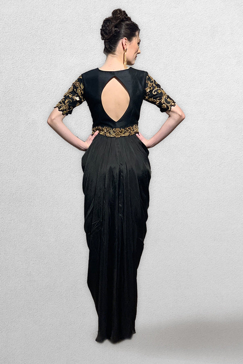 Black Gown with Cowl Drape on the waist