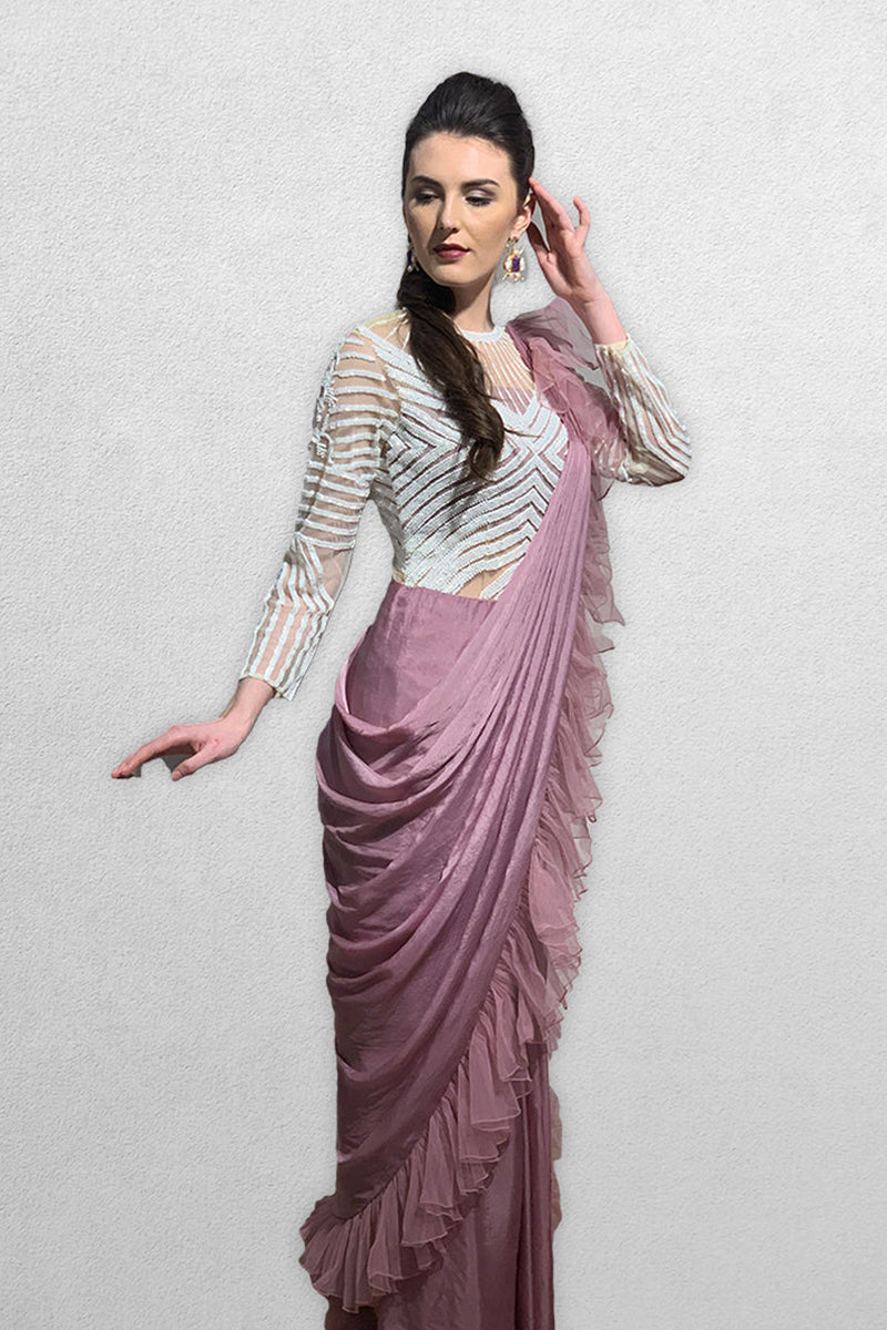 Blush Pink Pre Stitched Drape Saree