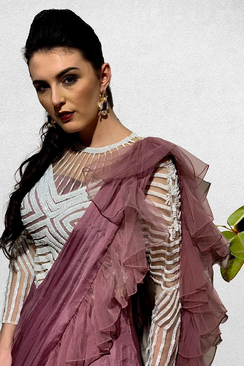 Blush Pink Pre Stitched Drape Saree