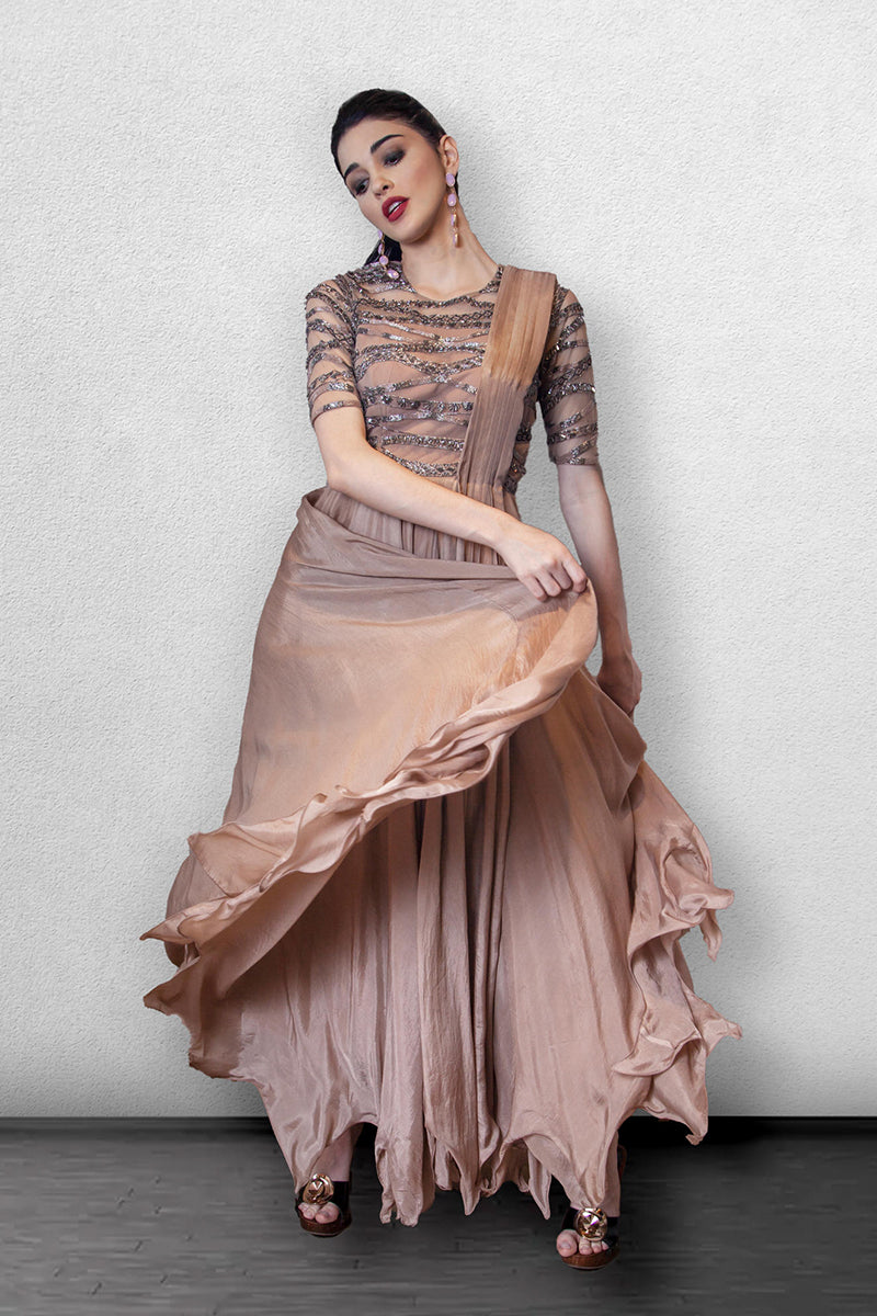 Brownish Pink Gown with Dupatta