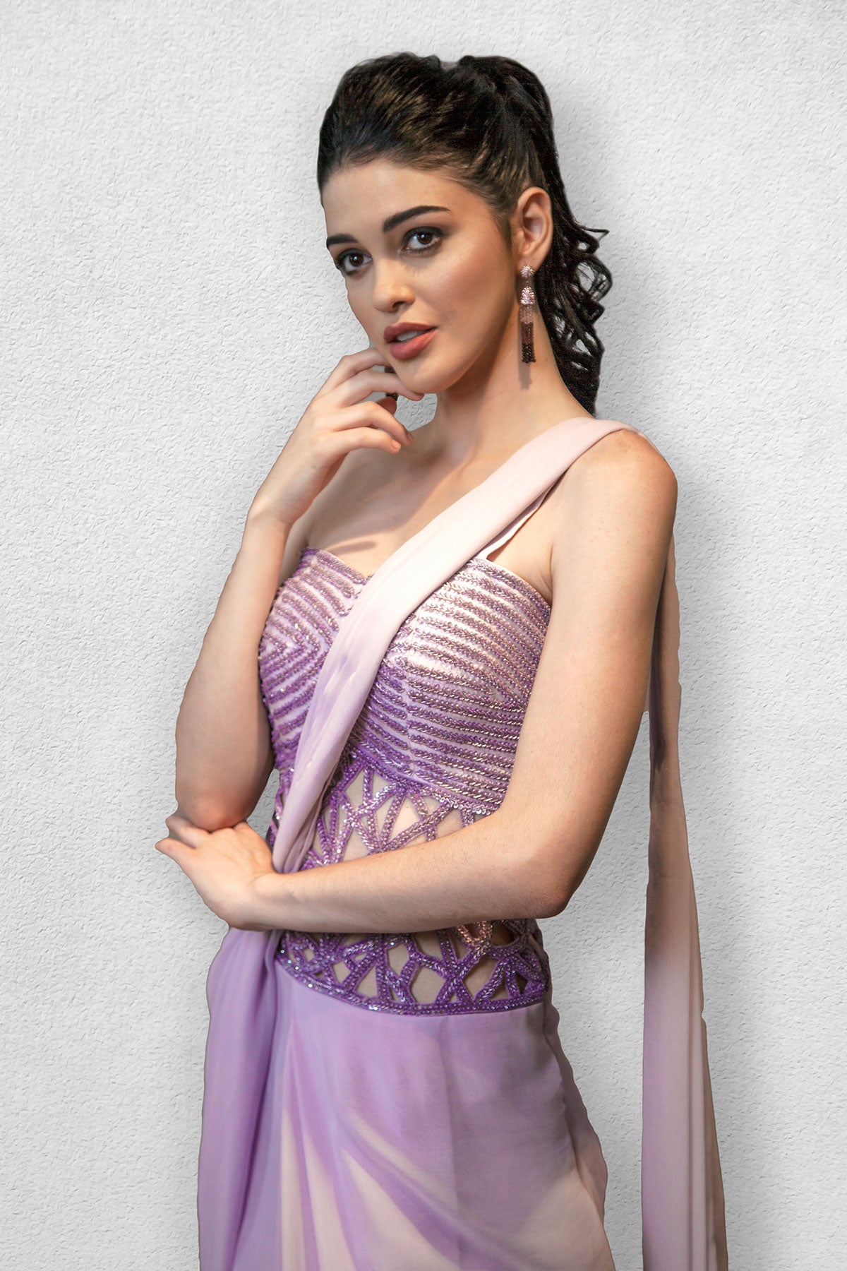 Purple Pre Stitched Drape Saree