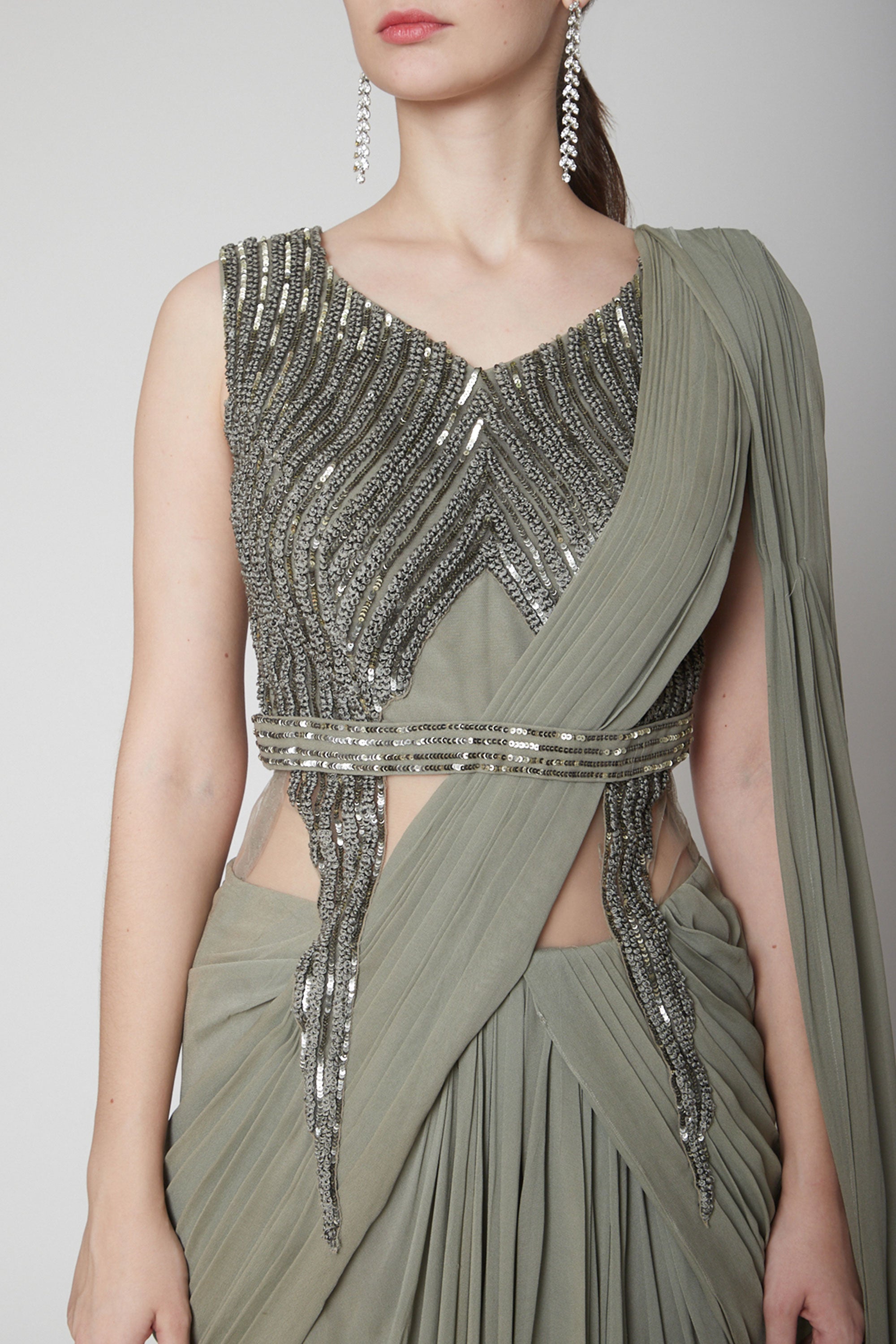Mehendi Green Drape Saree