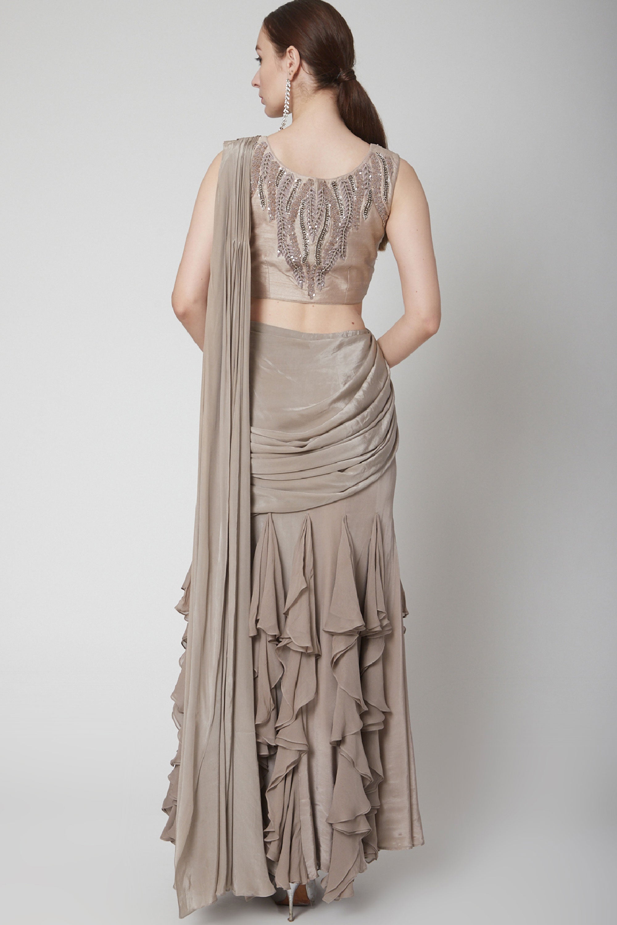 Mouse Grey Drape Ruffle Saree