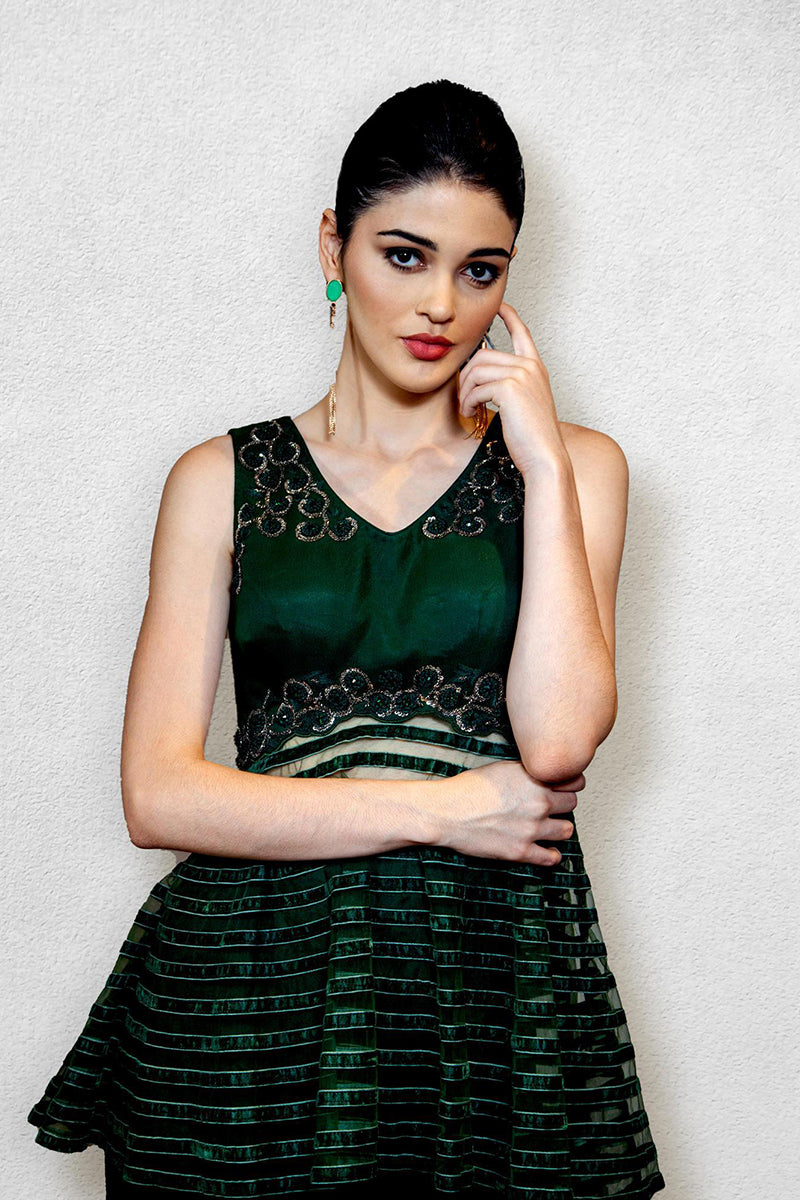 Emerald Green Peplum Blouse with Sharara Pants