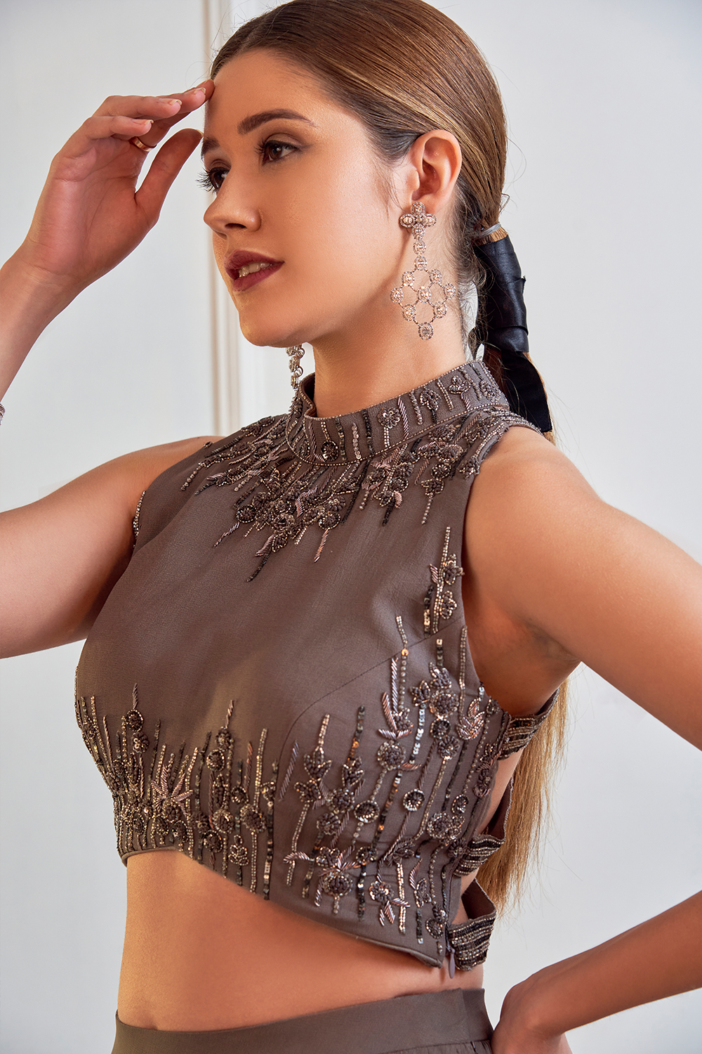 Grey Crop Top And Ombre Skirt