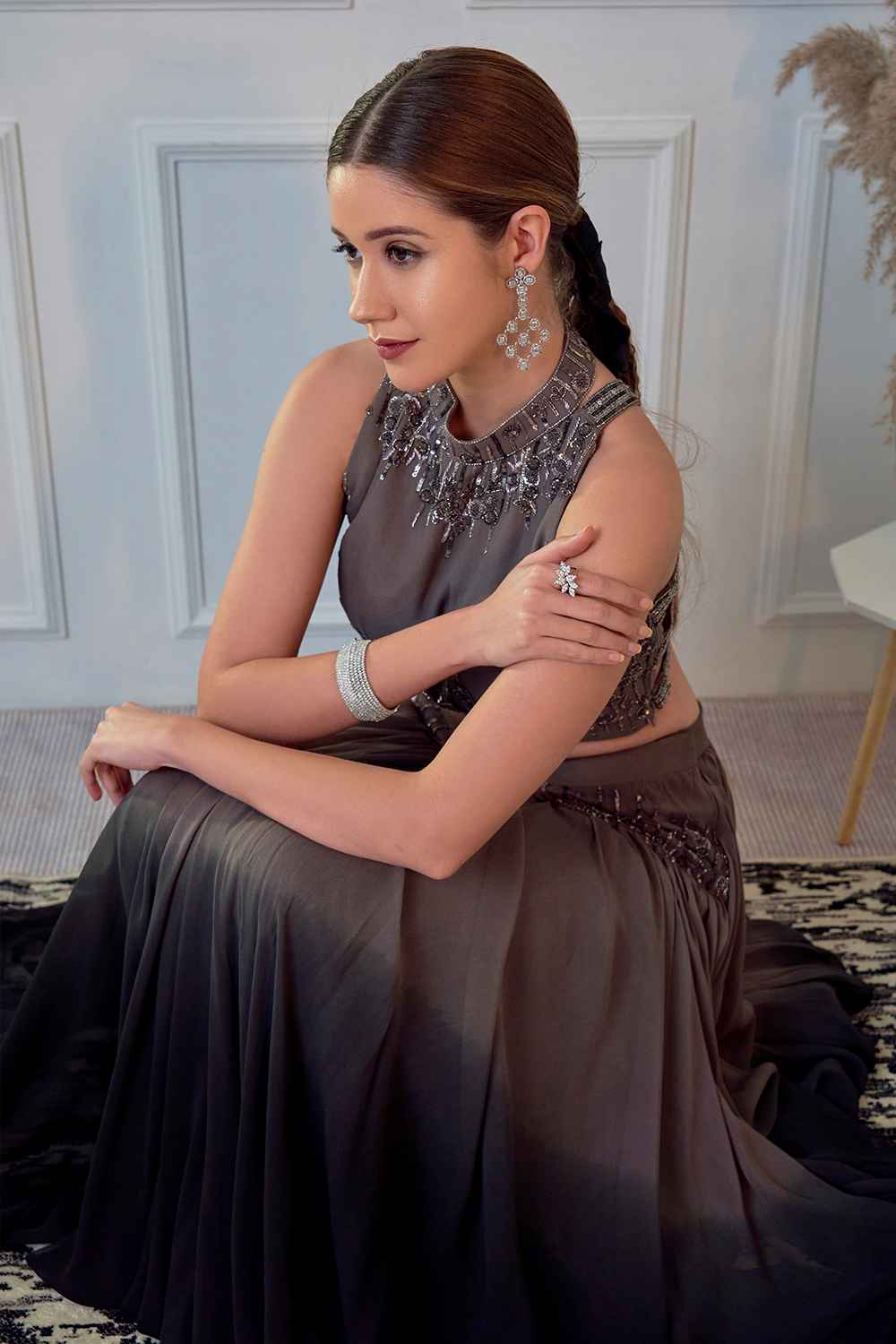 Grey Crop Top And Ombre Skirt