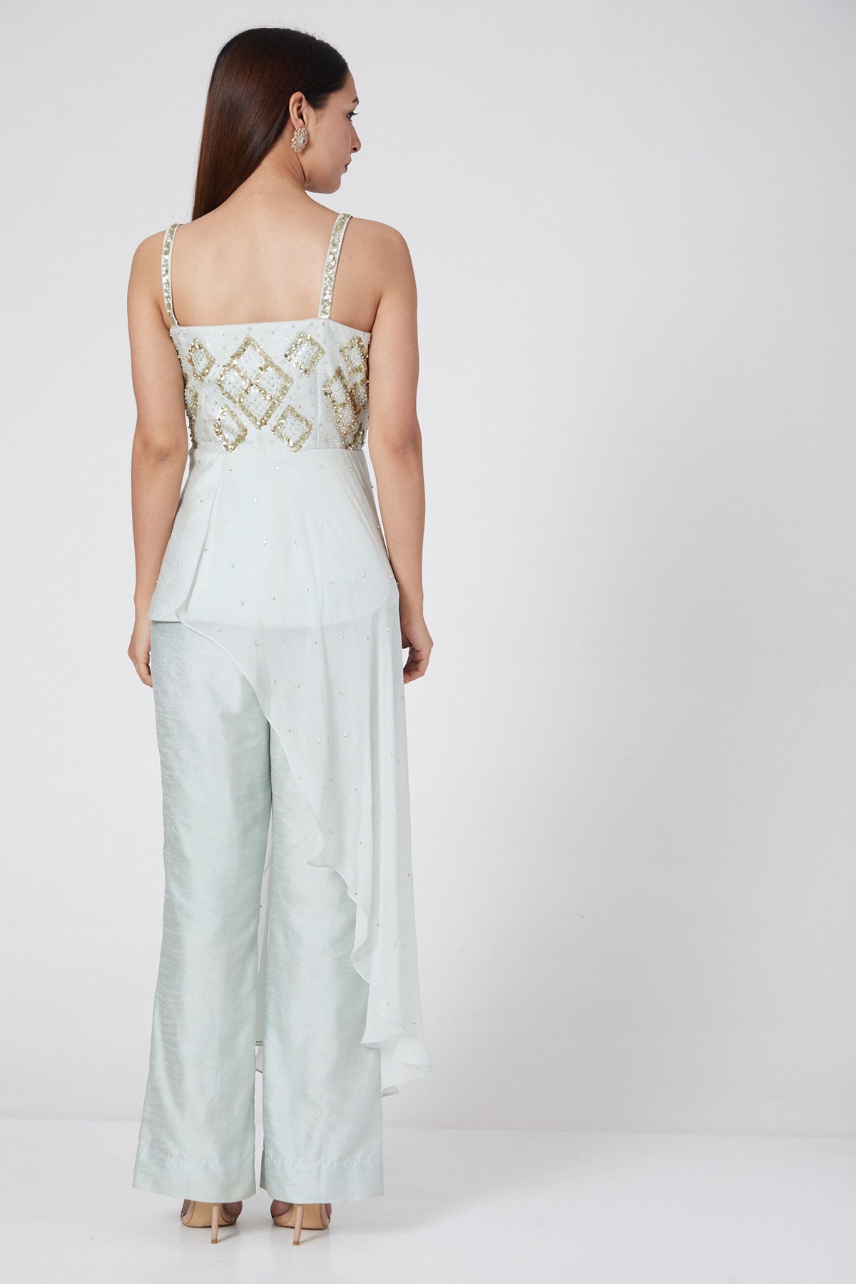 Ice-Blue Peplum Top With Pants