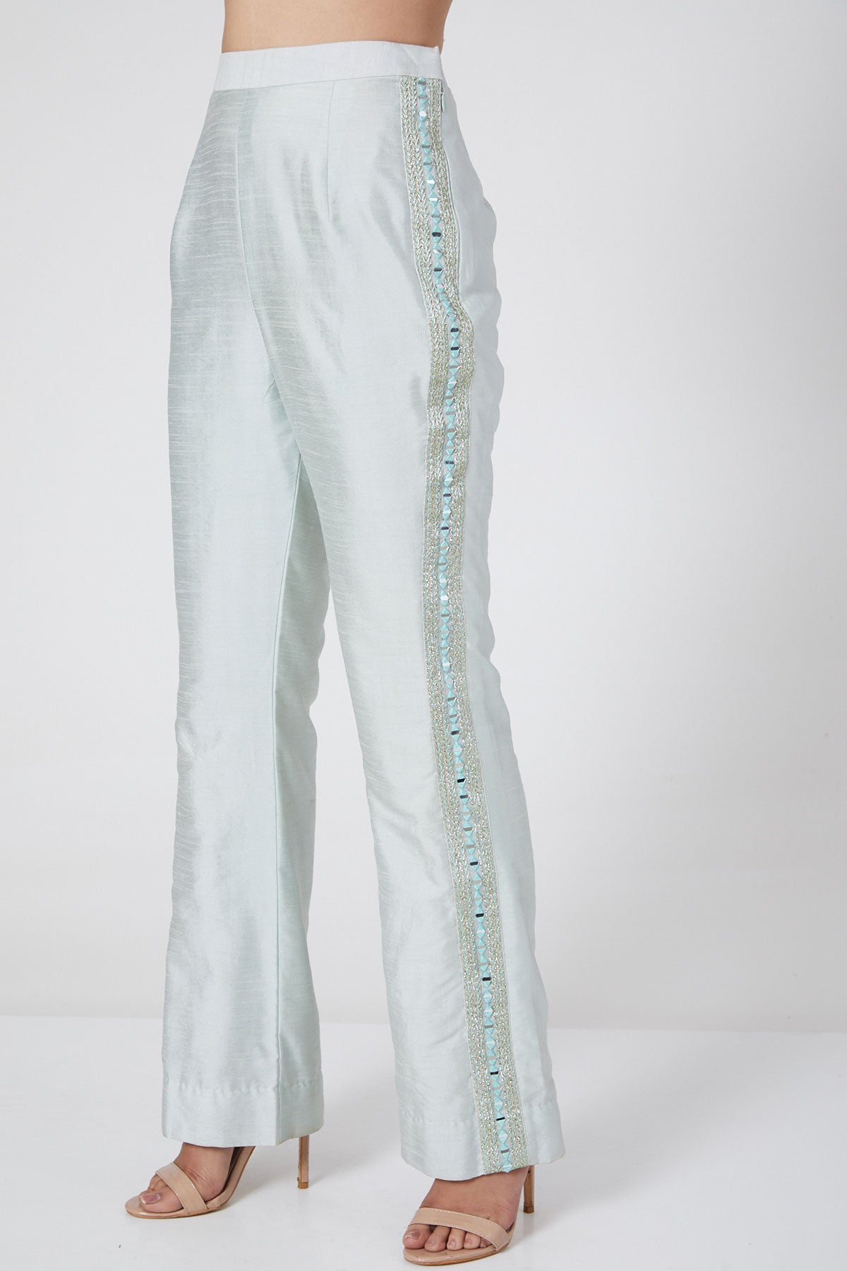 Ice-Blue Peplum Top With Pants