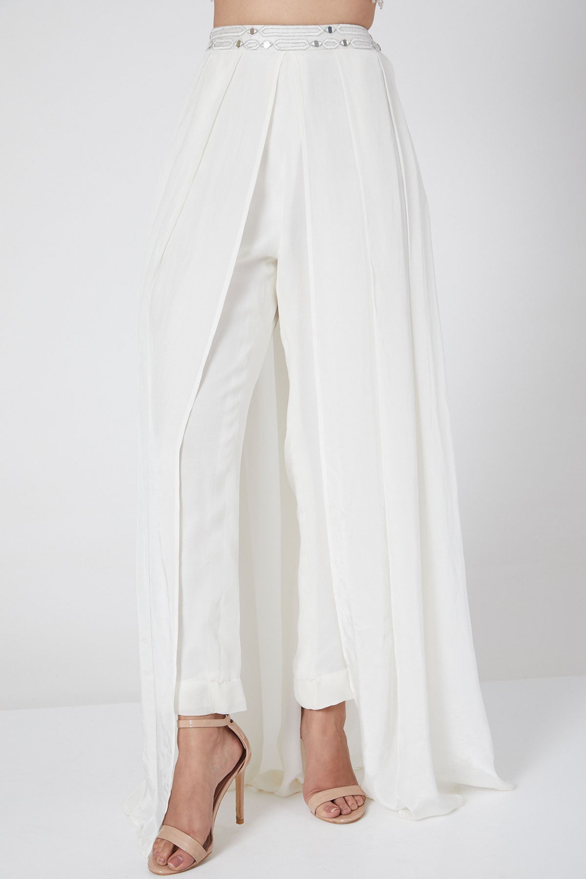 Pants With Mirror Work Crop Top And Jacket