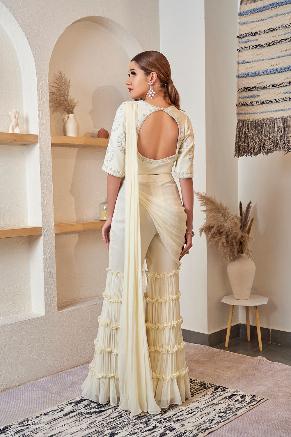 Off-White Frill Garara Saree