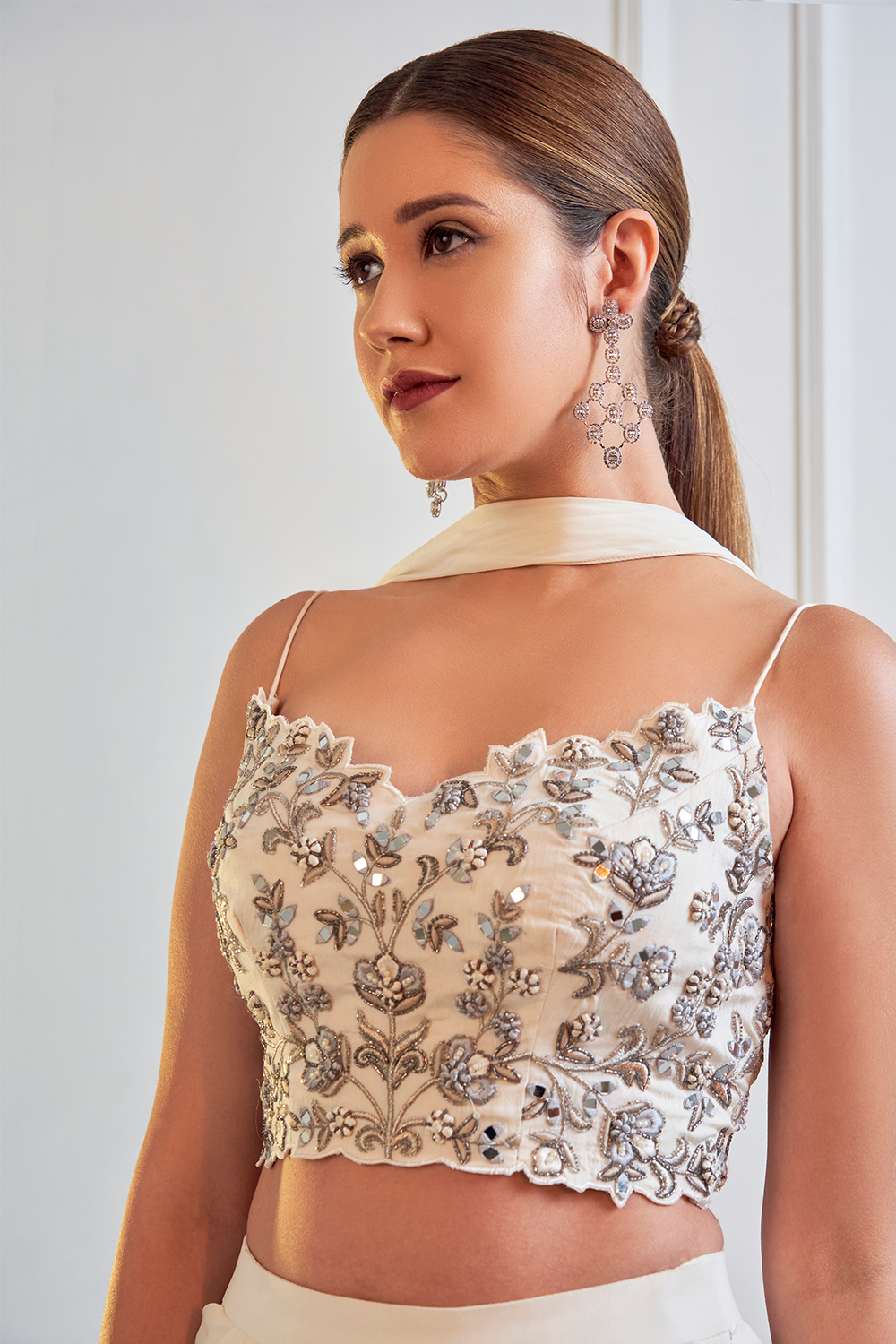 Mirror Work Blouse With Dhoti Pants