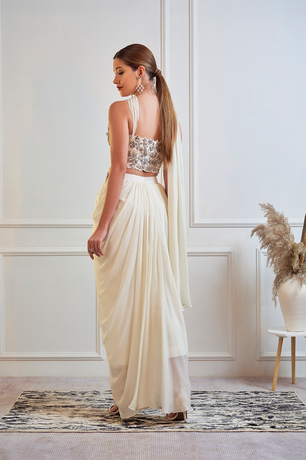 Mirror Work Blouse With Dhoti Pants