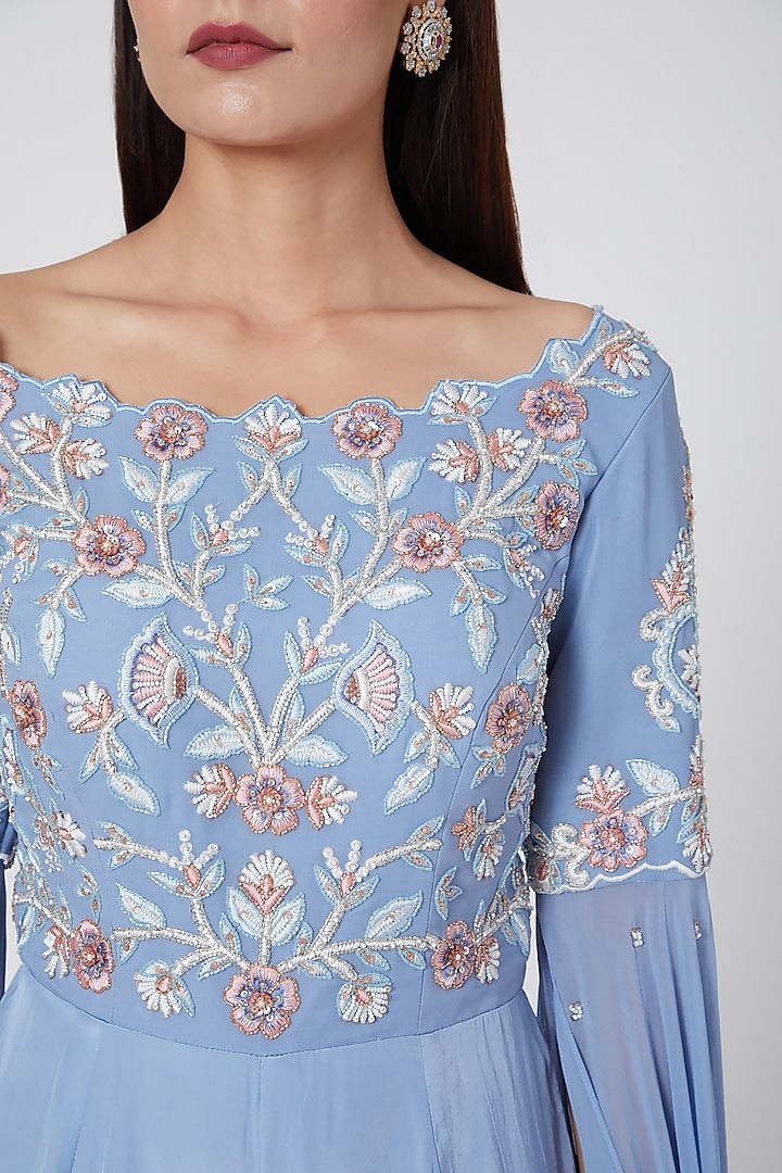 Blue Embroidered Jumpsuit