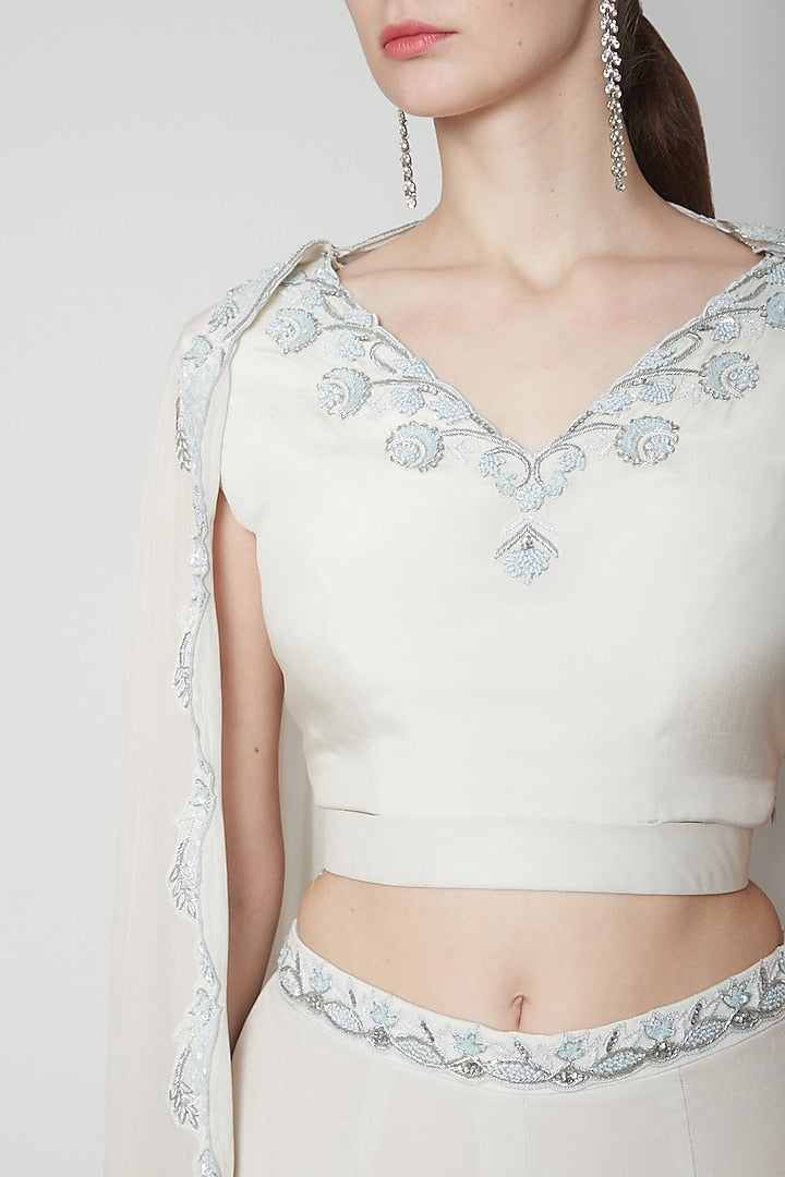 Light Blue Embroidered Cape Set