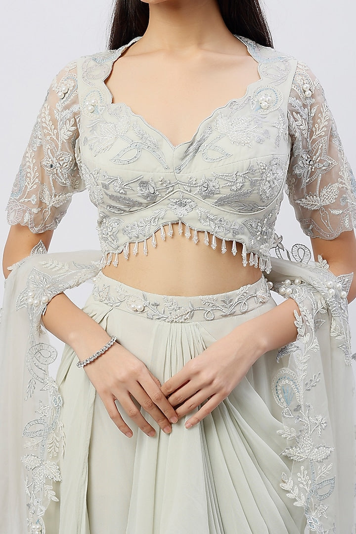 Silver Embroidered Lehenga Set