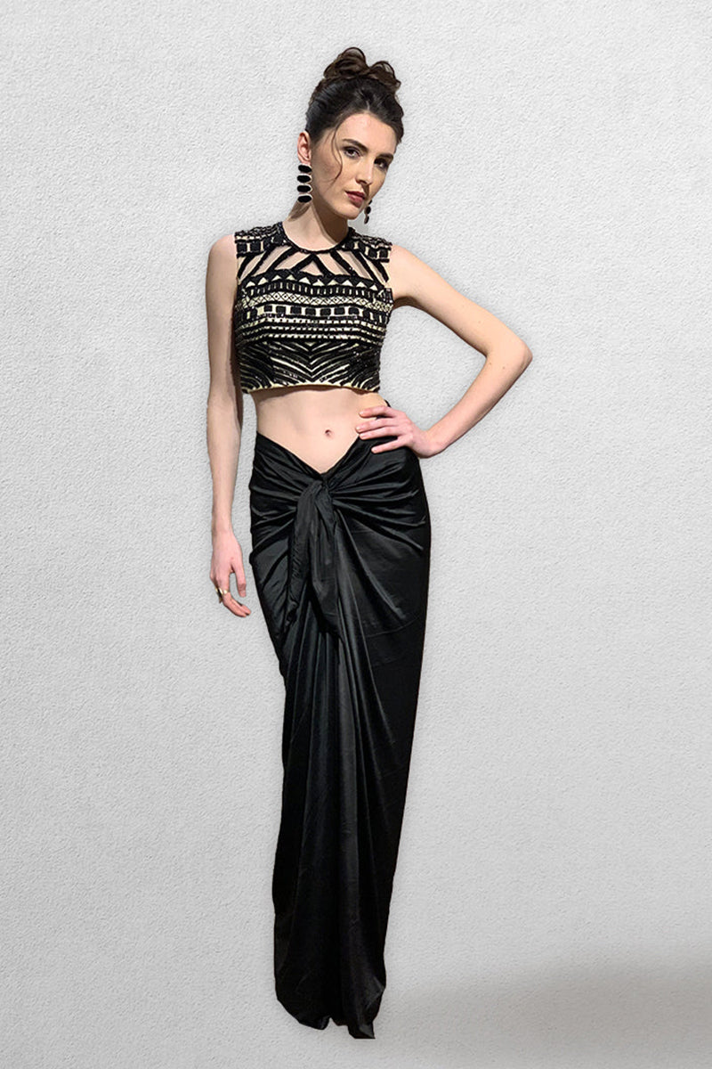 Black Dhoti Pants with Crop Top