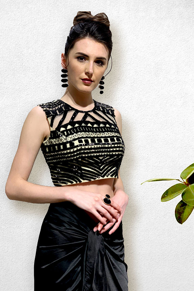 Black Dhoti Pants with Crop Top