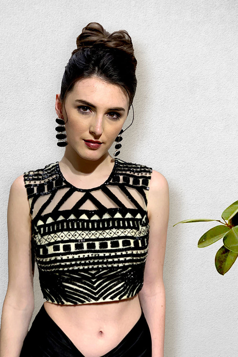 Black Dhoti Pants with Crop Top