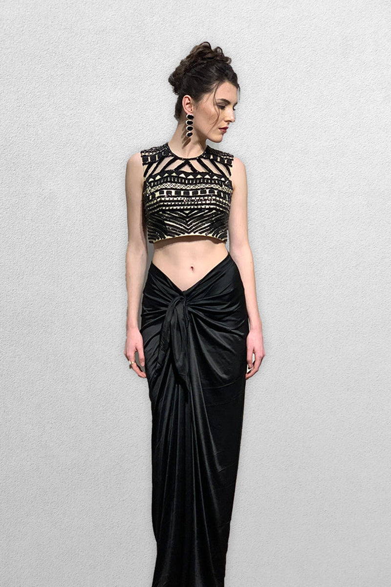 Black Dhoti Pants with Crop Top