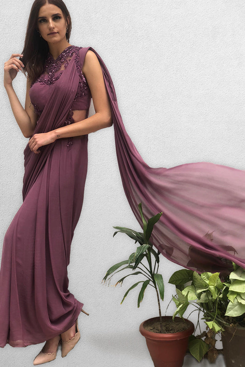 Mauve coloured Drape Saree
