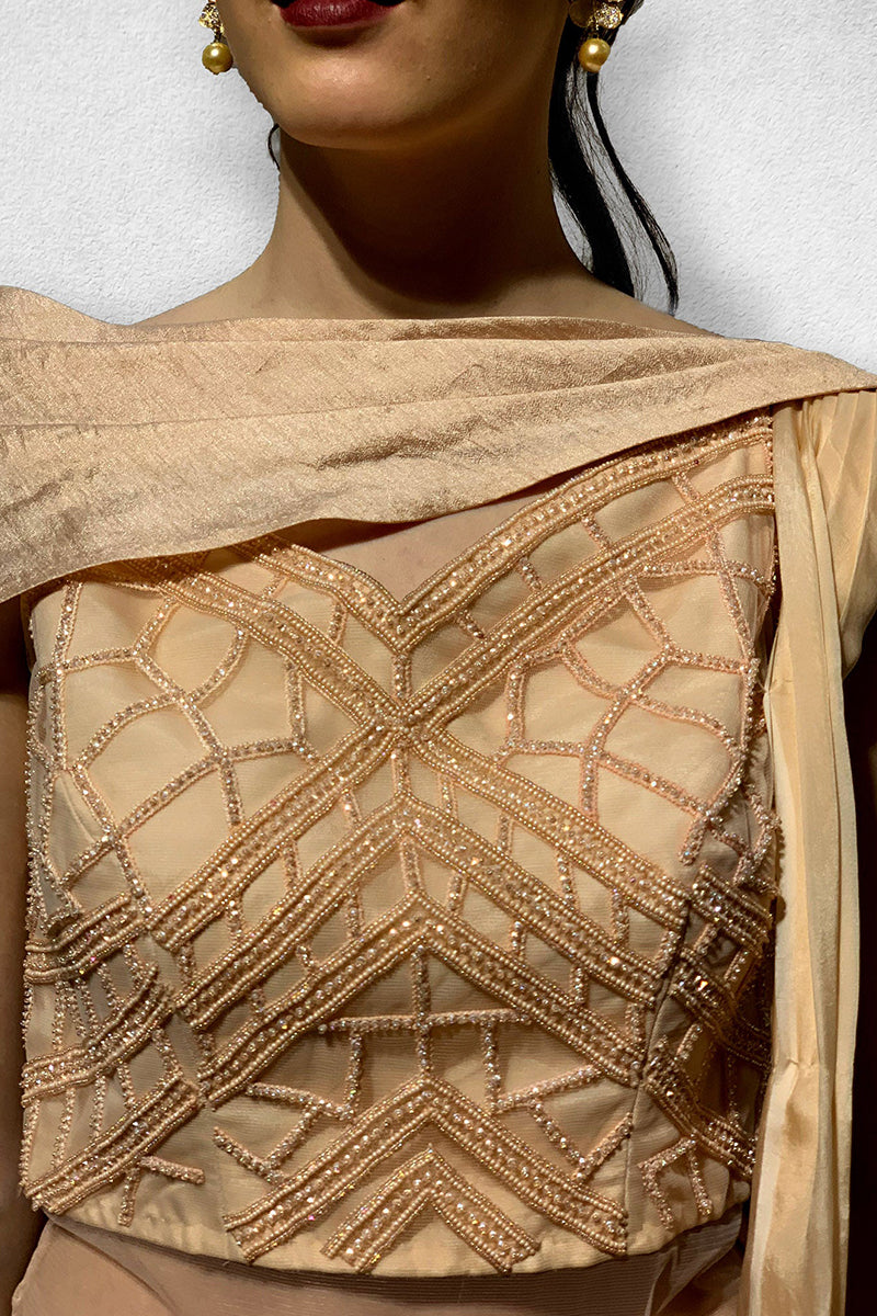 Peach Pre Stitched  Drape Saree