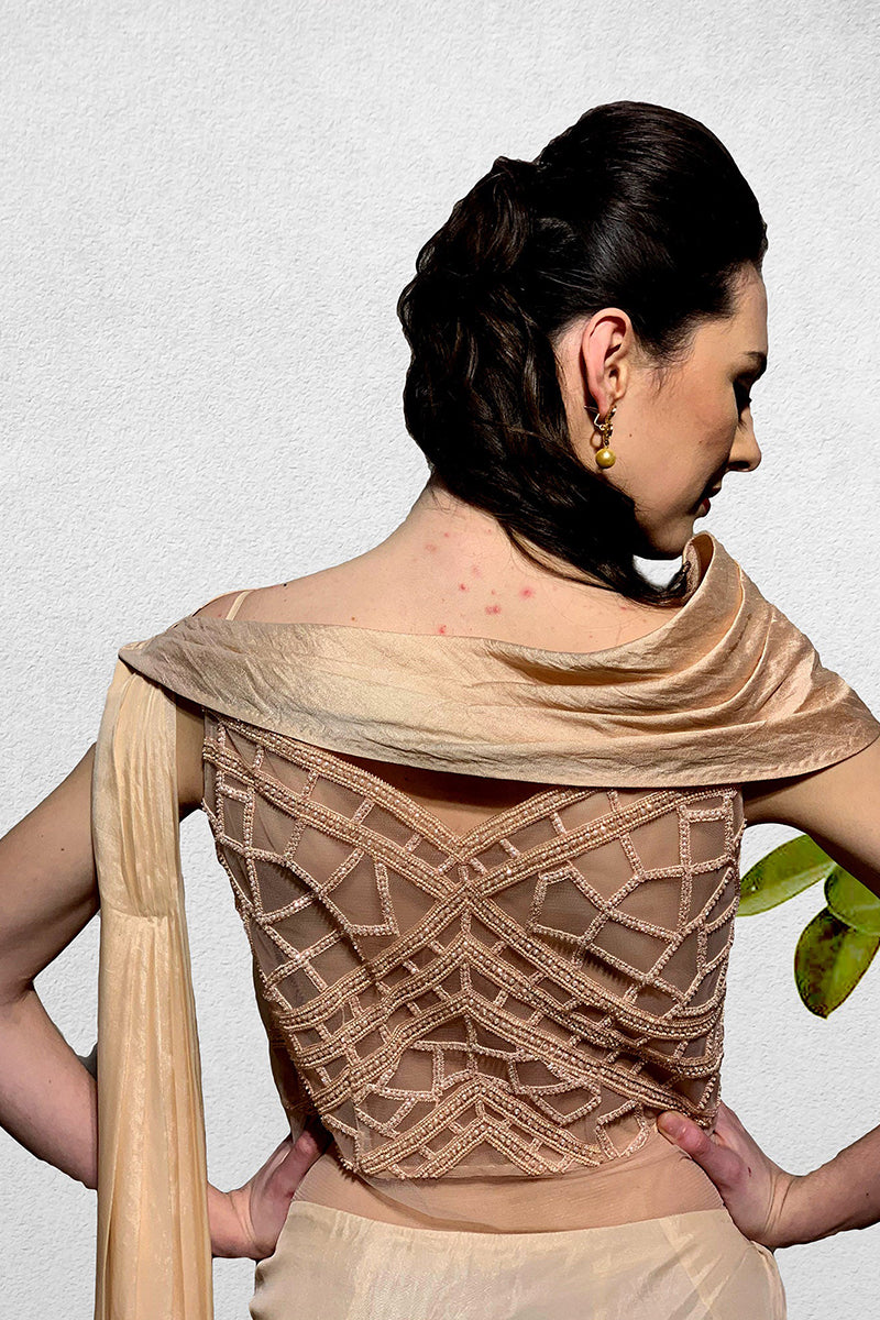 Peach Pre Stitched Drape Saree