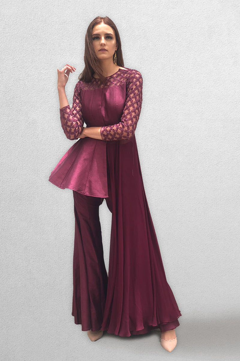 Wine colored Sharara Peplum