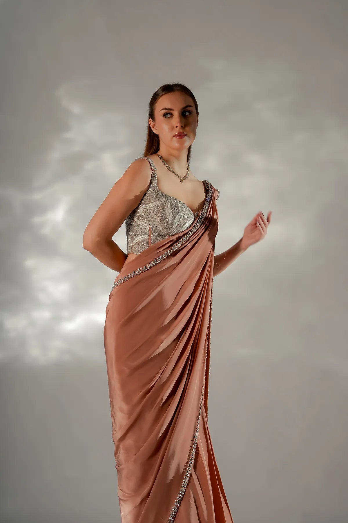 Zarina pearl drape saree