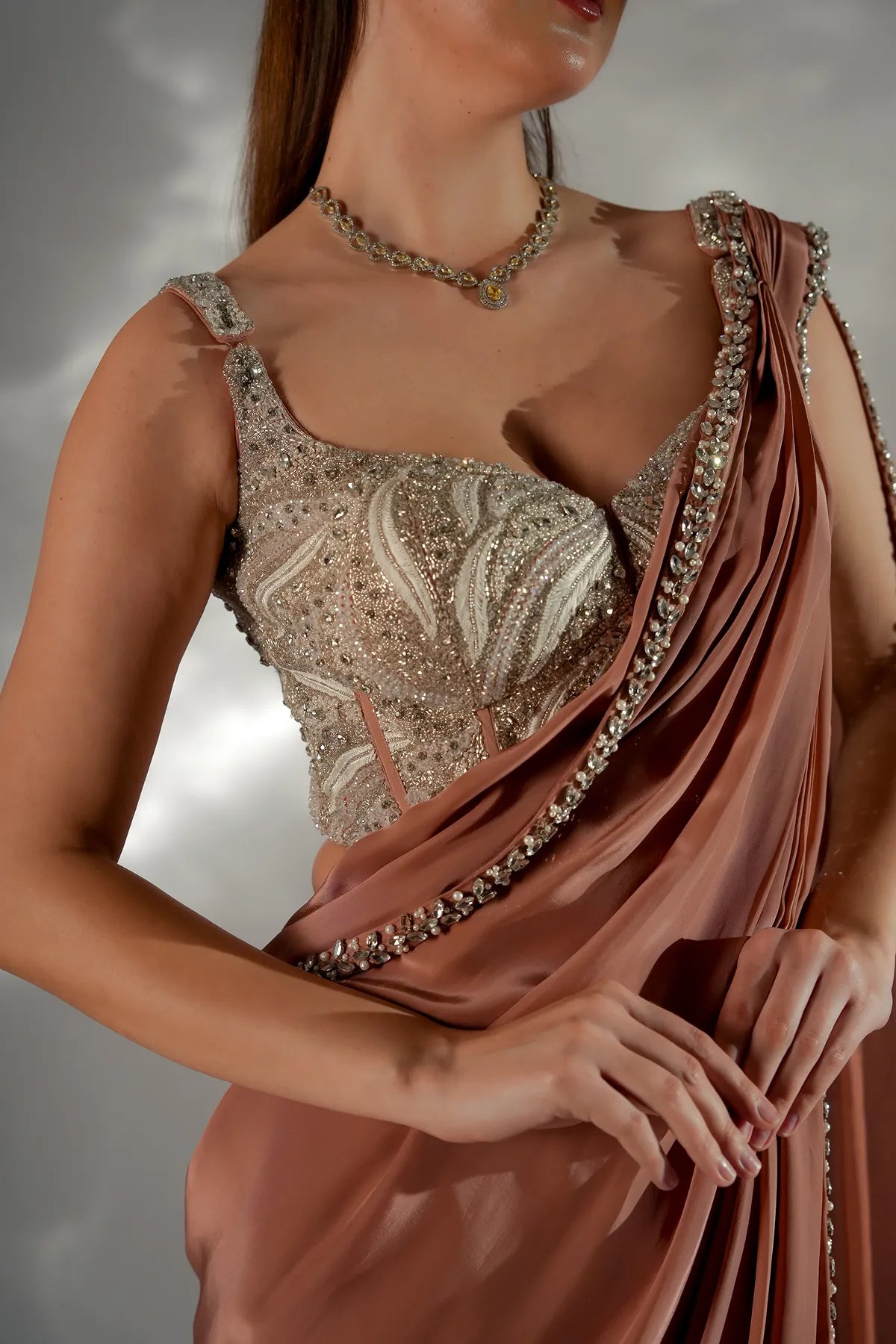 Zarina pearl drape saree