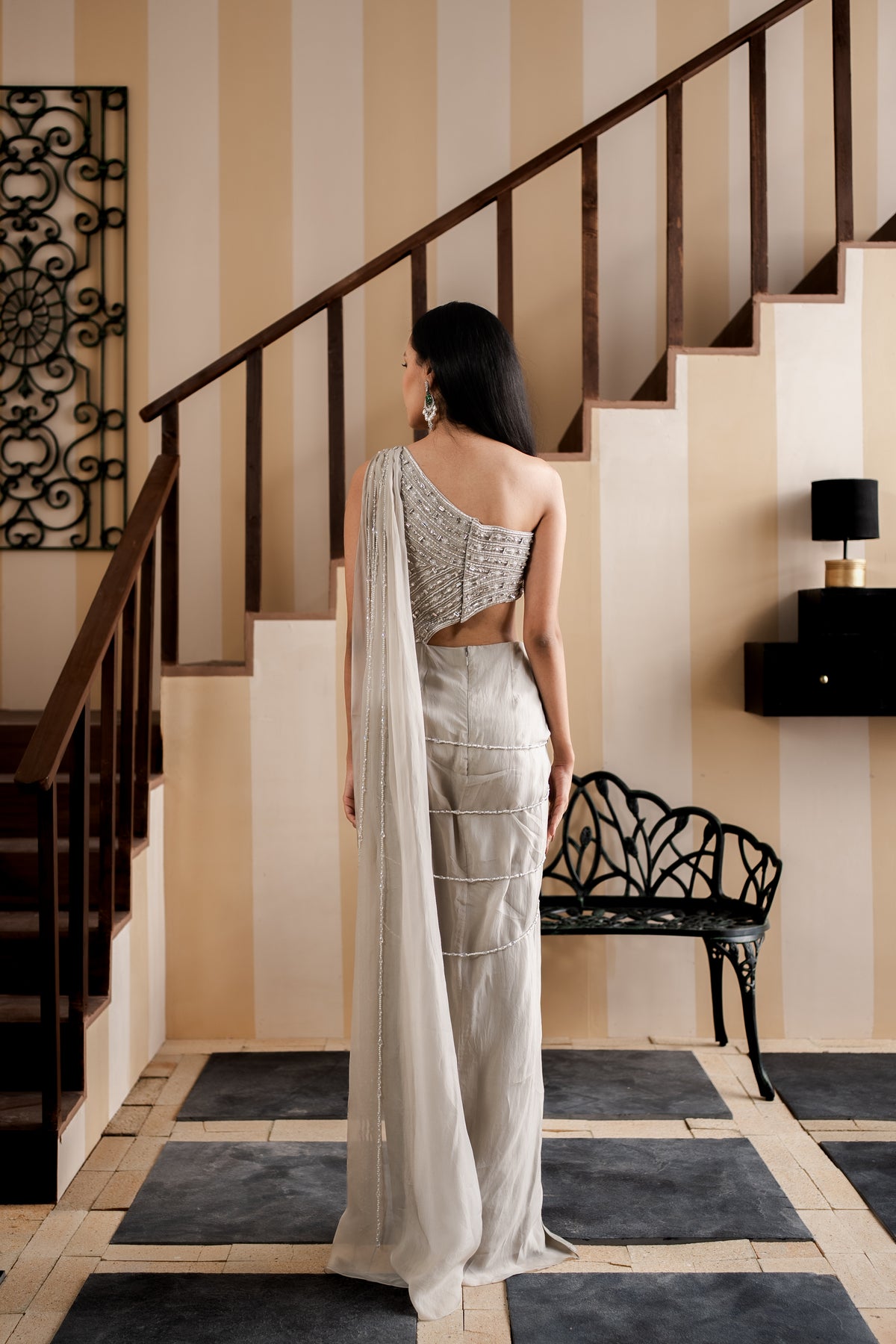 Dusty Miller Silver Drape Saree