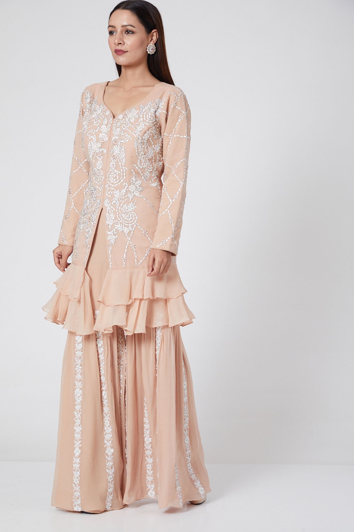 Pastel Peach Kurta With Gharara