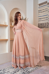 Peach Pearl Pit Lehenga