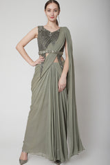 Mehendi Green Drape Saree