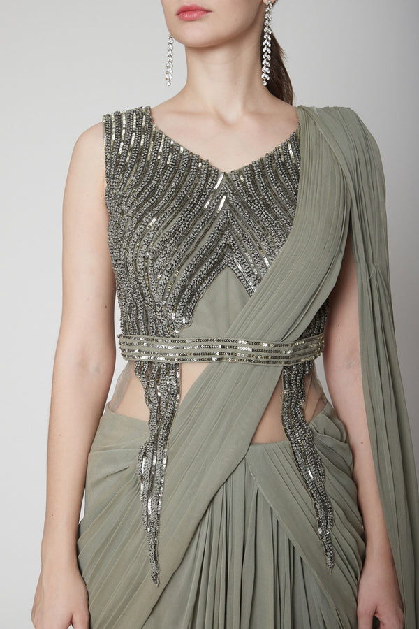 Mehendi Green Drape Saree