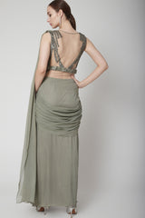 Mehendi Green Drape Saree