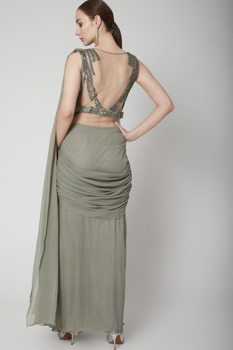 Mehendi Green Drape Saree