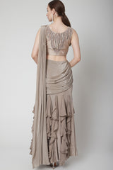 Mouse Grey Drape Ruffle Saree